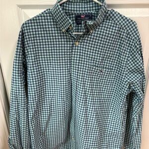 Vineyard Vines L Slim Fit Tucker Shirt / Green Blue Gingham Button-Down Shirt